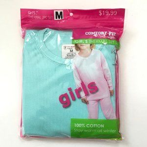 Girls Winter Warm Cotton Thermal 2 PCS Set Top+ Pants, Teal Blue, M